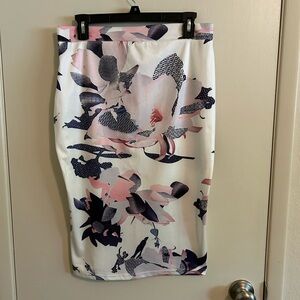 Floral Pencil Skirt - White, Blue and Pink